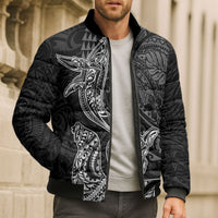 Hawaiian Monk Seal and Whale Bomber Puffer Jacket Kakau Tribal Pattern Grayscale