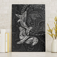 Hawaiian Monk Seal and Whale Canvas Wall Art Kakau Tribal Pattern Grayscale