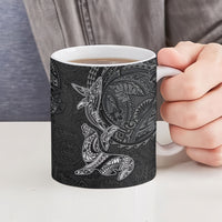 Hawaiian Monk Seal and Whale Ceramic Mug Kakau Tribal Pattern Grayscale