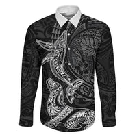 Hawaiian Monk Seal and Whale Family Matching Tank Maxi Dress and Hawaiian Shirt Kakau Tribal Pattern Grayscale