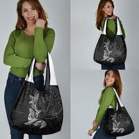 Hawaiian Monk Seal and Whale Grocery Bag Kakau Tribal Pattern Grayscale