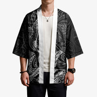 Hawaiian Monk Seal and Whale Kimono Kakau Tribal Pattern Grayscale