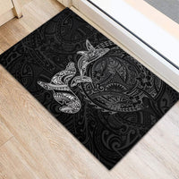 Hawaiian Monk Seal and Whale Rubber Doormat Kakau Tribal Pattern Grayscale