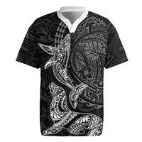 Hawaiian Monk Seal and Whale Rugby Jersey Kakau Tribal Pattern Grayscale LT03 Black - Polynesian Pride