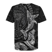 Hawaiian Monk Seal and Whale Rugby Jersey Kakau Tribal Pattern Grayscale LT03 - Polynesian Pride