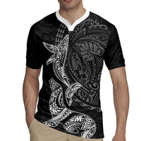 Hawaiian Monk Seal and Whale Rugby Jersey Kakau Tribal Pattern Grayscale LT03 - Polynesian Pride