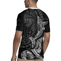 Hawaiian Monk Seal and Whale Rugby Jersey Kakau Tribal Pattern Grayscale LT03 - Polynesian Pride