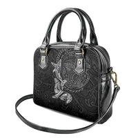 Hawaiian Monk Seal and Whale Shoulder Handbag Kakau Tribal Pattern Grayscale