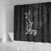 Hawaiian Monk Seal and Whale Shower Curtain Kakau Tribal Pattern Grayscale