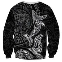 Hawaiian Monk Seal and Whale Sweatshirt Kakau Tribal Pattern Grayscale