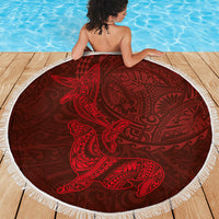 Hawaiian Monk Seal and Whale Beach Blanket Kakau Tribal Pattern Red Color