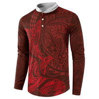 Hawaiian Monk Seal and Whale Button Sweatshirt Kakau Tribal Pattern Red Color