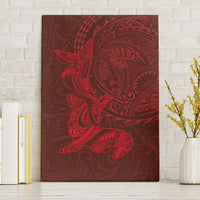 Hawaiian Monk Seal and Whale Canvas Wall Art Kakau Tribal Pattern Red Color LT03 Without Frame Red - Polynesian Pride