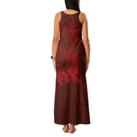 Hawaiian Monk Seal and Whale Family Matching Tank Maxi Dress and Hawaiian Shirt Kakau Tribal Pattern Red Color