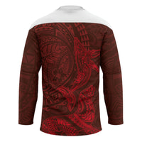 Hawaiian Monk Seal and Whale Hockey Jersey Kakau Tribal Pattern Red Color
