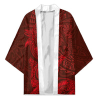 Hawaiian Monk Seal and Whale Kimono Kakau Tribal Pattern Red Color LT03 Unisex Red - Polynesian Pride