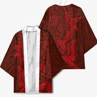 Hawaiian Monk Seal and Whale Kimono Kakau Tribal Pattern Red Color LT03 - Polynesian Pride
