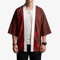 Hawaiian Monk Seal and Whale Kimono Kakau Tribal Pattern Red Color LT03 - Polynesian Pride