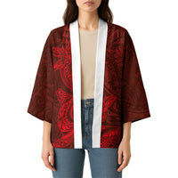 Hawaiian Monk Seal and Whale Kimono Kakau Tribal Pattern Red Color LT03 - Polynesian Pride