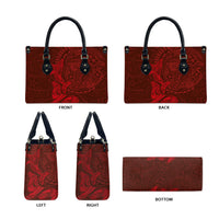 Hawaiian Monk Seal and Whale Leather Bag Kakau Tribal Pattern Red Color