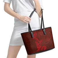 Hawaiian Monk Seal and Whale Leather Tote Bag Kakau Tribal Pattern Red Color