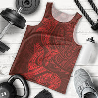 Hawaiian Monk Seal and Whale Men Tank Top Kakau Tribal Pattern Red Color