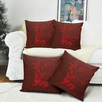 Hawaiian Monk Seal and Whale Pillow Cover Kakau Tribal Pattern Red Color