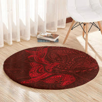 Hawaiian Monk Seal and Whale Round Carpet Kakau Tribal Pattern Red Color
