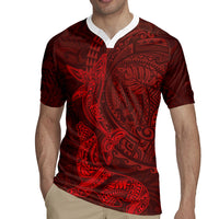 Hawaiian Monk Seal and Whale Rugby Jersey Kakau Tribal Pattern Red Color