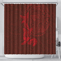 Hawaiian Monk Seal and Whale Shower Curtain Kakau Tribal Pattern Red Color