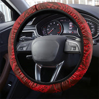 Hawaiian Monk Seal and Whale Steering Wheel Cover Kakau Tribal Pattern Red Color