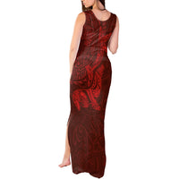 Hawaiian Monk Seal and Whale Tank Maxi Dress Kakau Tribal Pattern Red Color