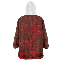 Hawaiian Monk Seal and Whale Wearable Blanket Hoodie Kakau Tribal Pattern Red Color LT03 - Polynesian Pride