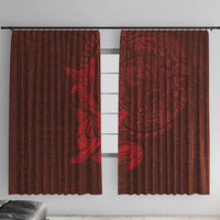 Hawaiian Monk Seal and Whale Window Curtain Kakau Tribal Pattern Red Color LT03 With Hooks Red - Polynesian Pride
