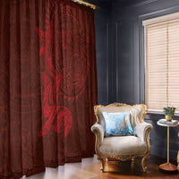 Hawaiian Monk Seal and Whale Window Curtain Kakau Tribal Pattern Red Color LT03 - Polynesian Pride