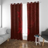 Hawaiian Monk Seal and Whale Window Curtain Kakau Tribal Pattern Red Color LT03 With Grommets Red - Polynesian Pride