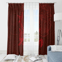 Hawaiian Monk Seal and Whale Window Curtain Kakau Tribal Pattern Red Color LT03 - Polynesian Pride