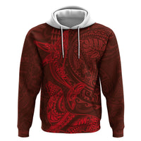 Hawaiian Monk Seal and Whale Zip Hoodie Kakau Tribal Pattern Red Color