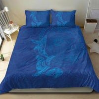 Hawaiian Monk Seal and Whale Bedding Set Kakau Tribal Pattern Blue Color