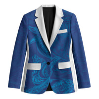 Hawaiian Monk Seal and Whale Blazer Kakau Tribal Pattern Blue Color