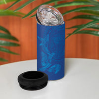 Hawaiian Monk Seal and Whale 4 in 1 Can Cooler Tumbler Kakau Tribal Pattern Blue Color
