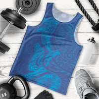 Hawaiian Monk Seal and Whale Men Tank Top Kakau Tribal Pattern Blue Color