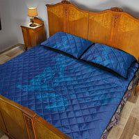 Hawaiian Monk Seal and Whale Quilt Bed Set Kakau Tribal Pattern Blue Color