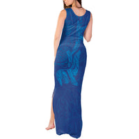 Hawaiian Monk Seal and Whale Tank Maxi Dress Kakau Tribal Pattern Blue Color