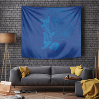 Hawaiian Monk Seal and Whale Tapestry Kakau Tribal Pattern Blue Color