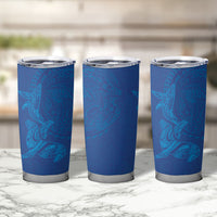 Hawaiian Monk Seal and Whale Tumbler Cup Kakau Tribal Pattern Blue Color