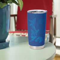 Hawaiian Monk Seal and Whale Tumbler Cup Kakau Tribal Pattern Blue Color