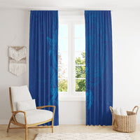 Hawaiian Monk Seal and Whale Window Curtain Kakau Tribal Pattern Blue Color