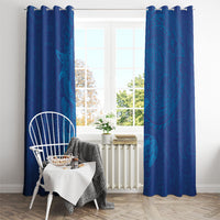 Hawaiian Monk Seal and Whale Window Curtain Kakau Tribal Pattern Blue Color