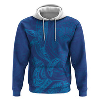 Hawaiian Monk Seal and Whale Zip Hoodie Kakau Tribal Pattern Blue Color